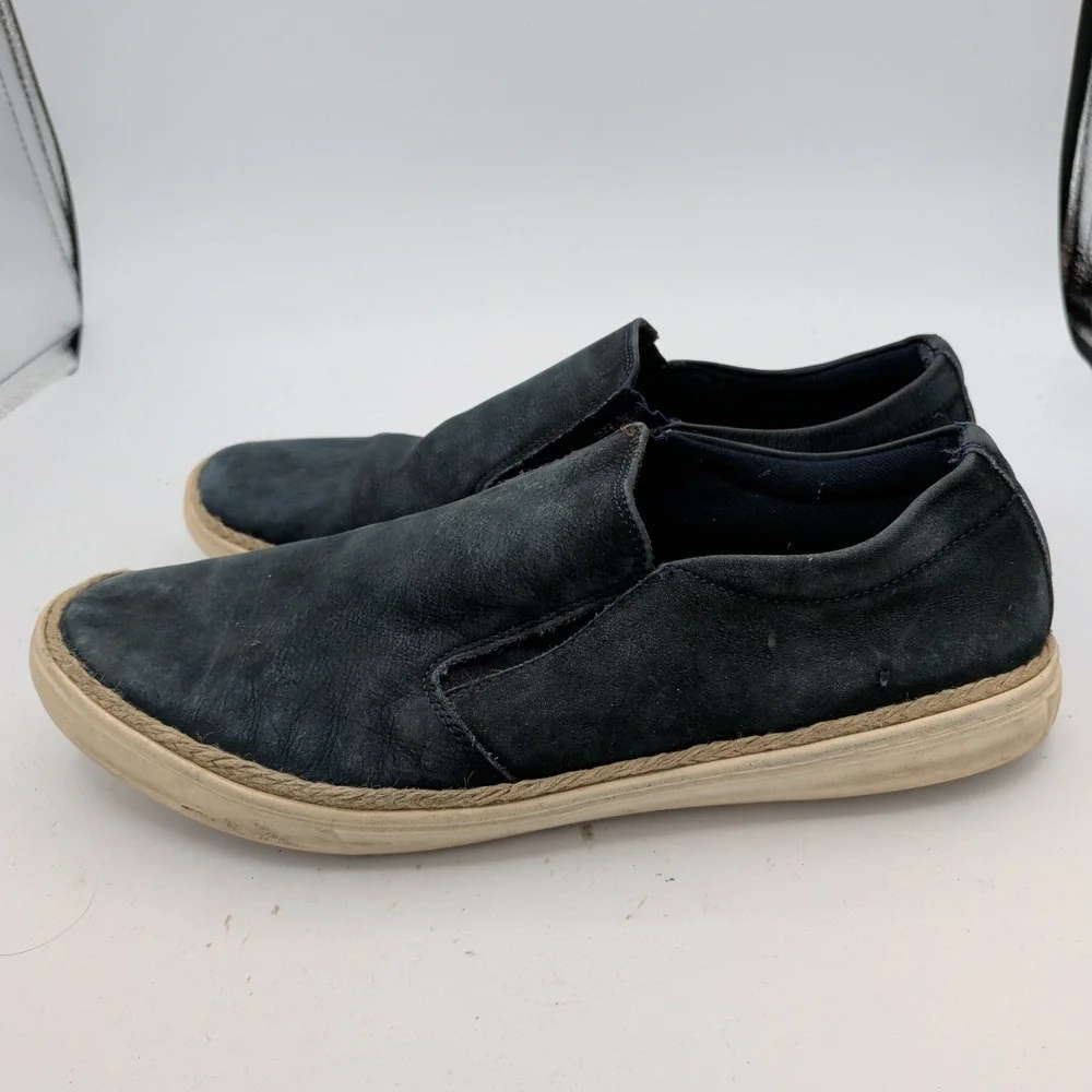 Stalker Mens 9.5 Navy Blue Leather Slip On Espadrille Sneakers Brazil 87000039